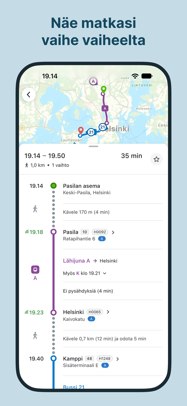 Nysse-sovelluksen kuvakaappaus